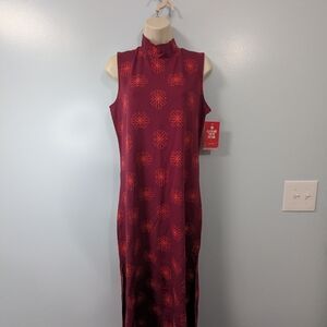 Target Burgundy Midi Dress with Red Floral Pattern